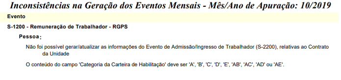 O Conteúdo do Campo 'Categoria da Carteira de Habilitação' deve 'A', 'B