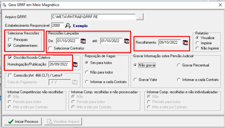 Como Gerar GRRF de Rescisão Complementar por Dissídio – Metadados